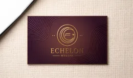After: a deep plum soft-touch card with the Echelon MedSpa mark in gold foil and a debossed wave pattern.